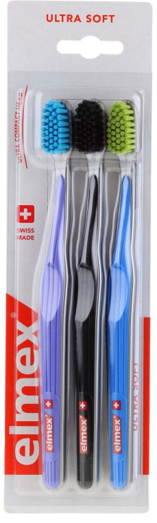 Зубні щітки, ультра м'які, фіолетовий+чорний+синій - Elmex Swiss Made — фото N1