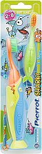 Детская зубная щетка "Акула №2", салатовая + оранжевая, салатово-синяя - Pierrot Kids Sharky Soft — фото N2