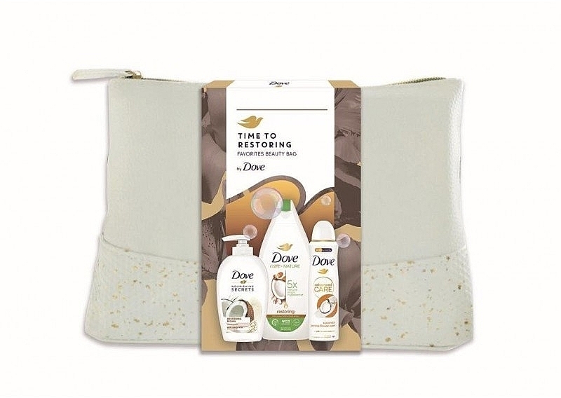 Набір - Dove Favorites Beauty Bags Time To Restoring (h/wash/250ml + deo/150ml +sh/gel/225ml + bag) — фото N1