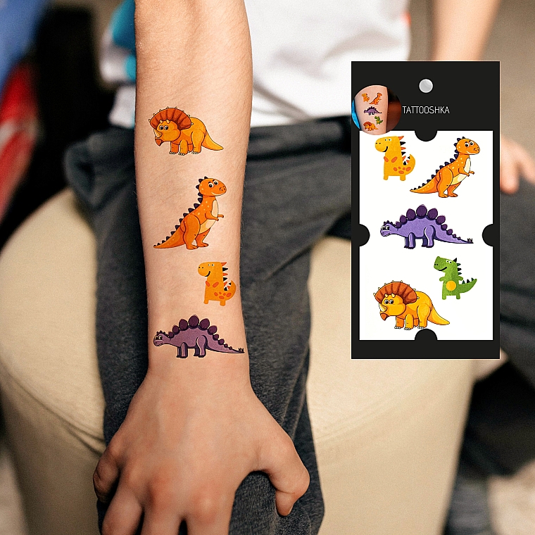 Набор детских временных тату "Оранжевые динозаврики" - Tattooshka — фото N4