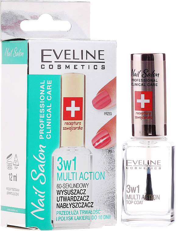Верхнє покриття для нігтів - Eveline Cosmetics Nail Salon Multi Action 3in1 — фото N2