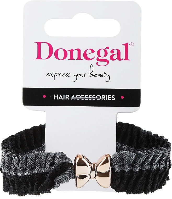 Резинка для волосся, FA-5653, чорно-сіра з бантиком - Donegal — фото N1
