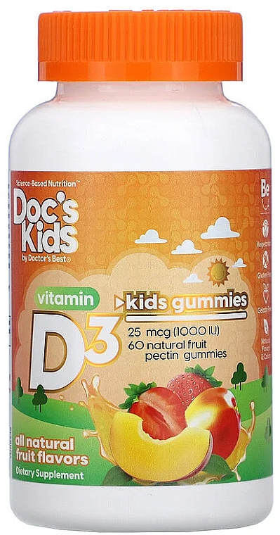 Жевательные таблетки с витамином D3 - Doctor's Best Doc's Kids Children's Vitamin D3 Gummies — фото N1