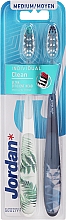 Парфумерія, косметика Зубні щітки, середні, біла з папороттю + синя із совою - Jordan Individual Clean Medium