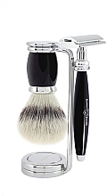 Парфумерія, косметика Набір для гоління - Edwin Jagger Bulbous 3 Piece Double Edge Safety Razor Set Synthetic Silver Tip Black