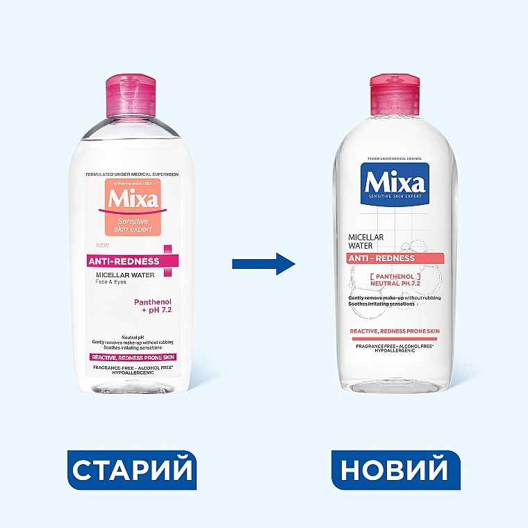 Мицеллярная вода против раздражений для чувствительной кожи лица - Mixa Anti-redness Micellar Water Anti-irritation — фото N3