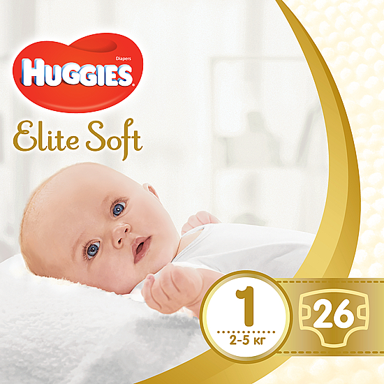 Підгузок "Elite Soft" 1 (2-5кг, 26 шт.) - Huggies — фото N1