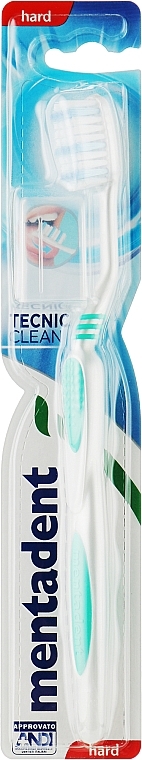 Зубная щетка, жесткая щетина, бирюзовая с белым - Mentadent Tecnic Clean Hard