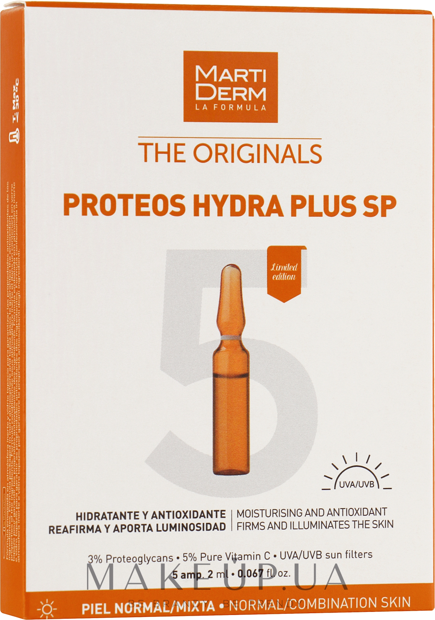 Солнцезащитные ампулы для лица - MartiDerm The Originals Proteos Hydra Plus SP — фото 5x2ml