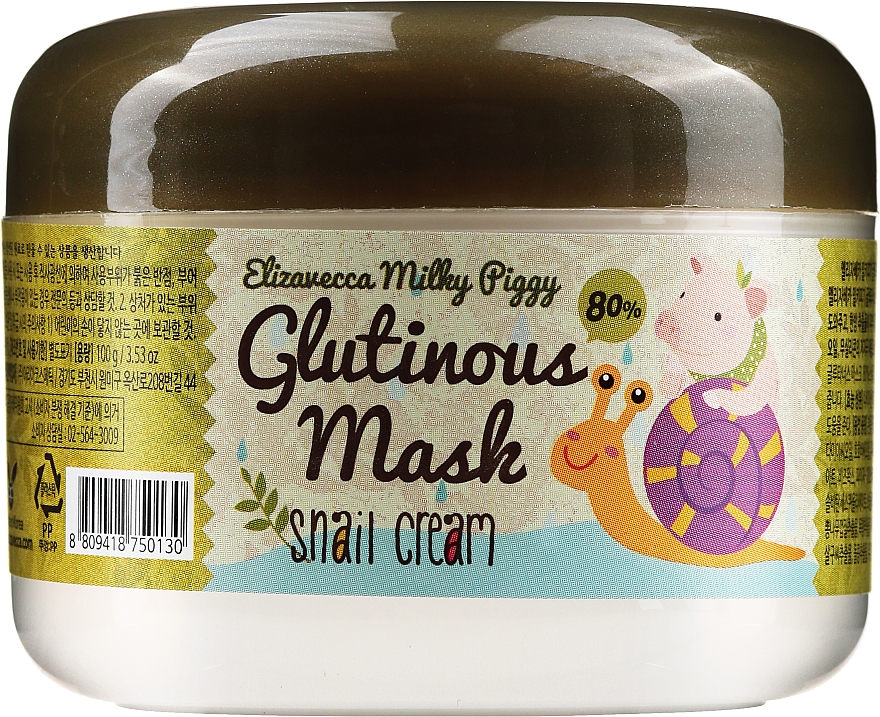 Крем-маска нічна з муцином равлика - Elizavecca Face Care Milky Piggy Glutinous Mask 80% Snail Cream