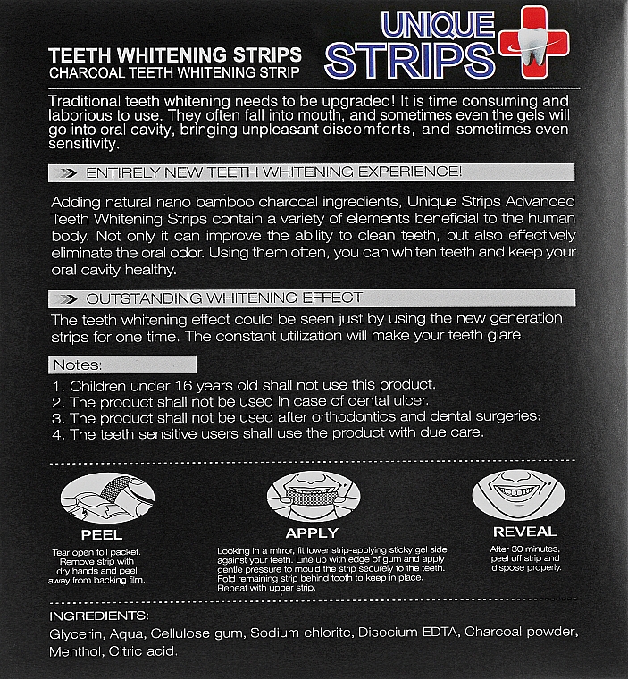 Смужки для домашнього відбілювання зубів - Unique Strips Black Intensive — фото N3