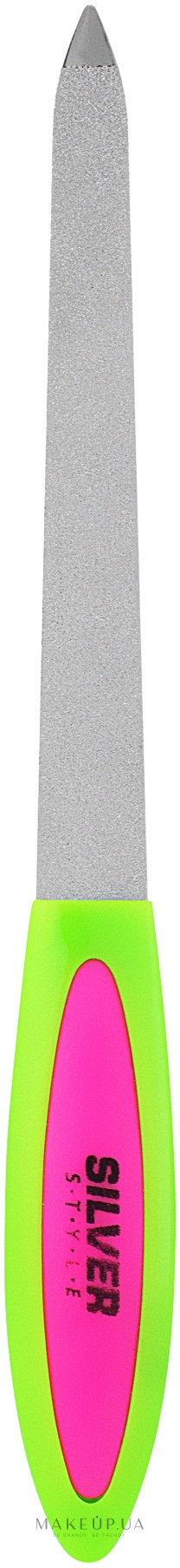 Пилка для нігтів сапфірова, 15 см - Silver Style — фото Зелено-розовая