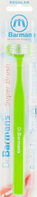 Трехсторонняя зубная щетка, стандартная, салатовая - Dr. Barman's Superbrush Regular — фото N1
