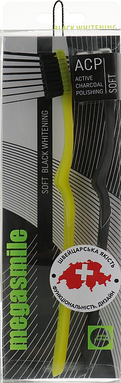 Зубна щітка "Блейк Вайтенінг Soft", жовта + чорна - Megasmile Soft Black Whitening