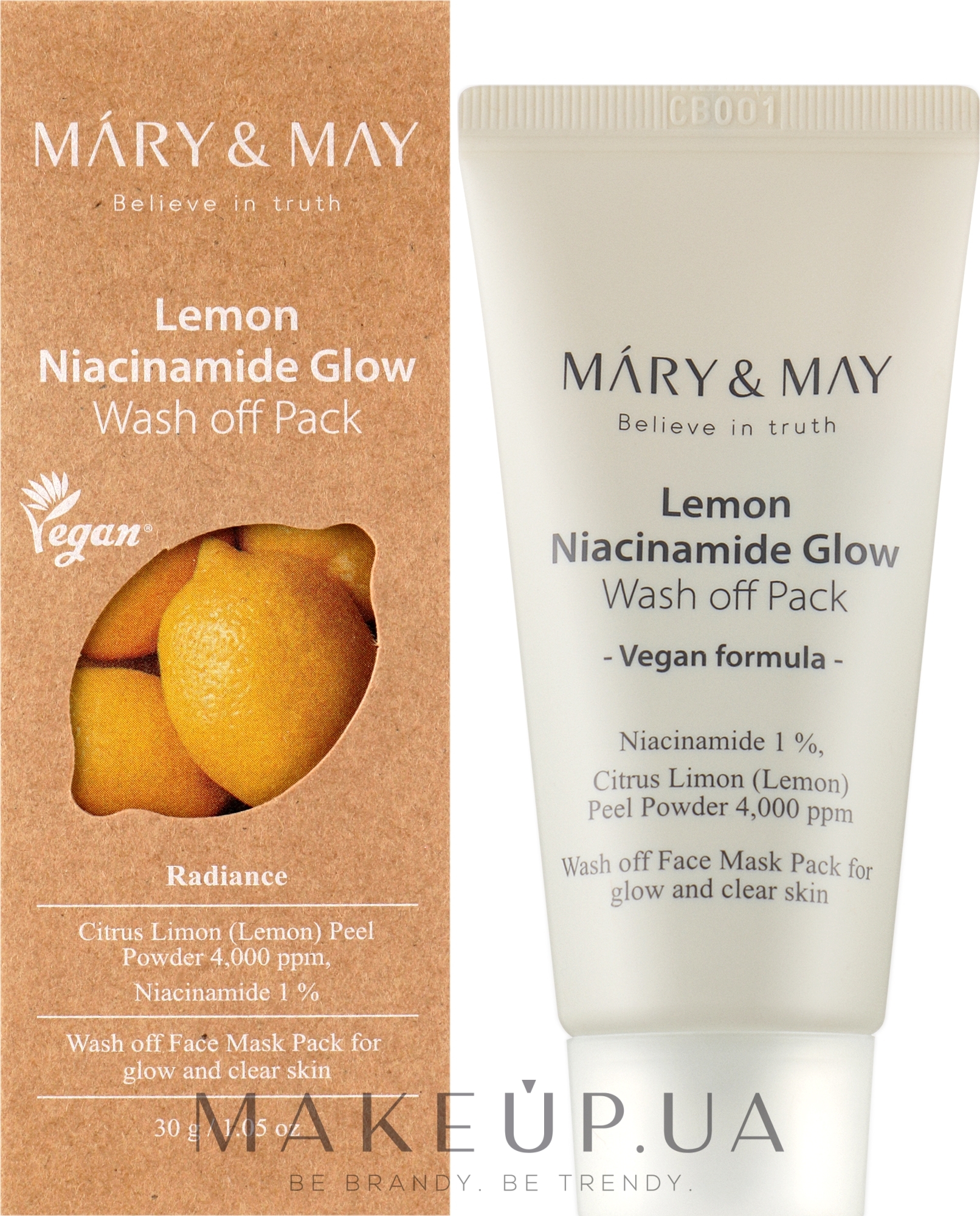Очищающая маска для выравнивания тона кожи с ниацинамидом - Mary & May Lemon Niacinamide Glow Wash Off Pack — фото 30g