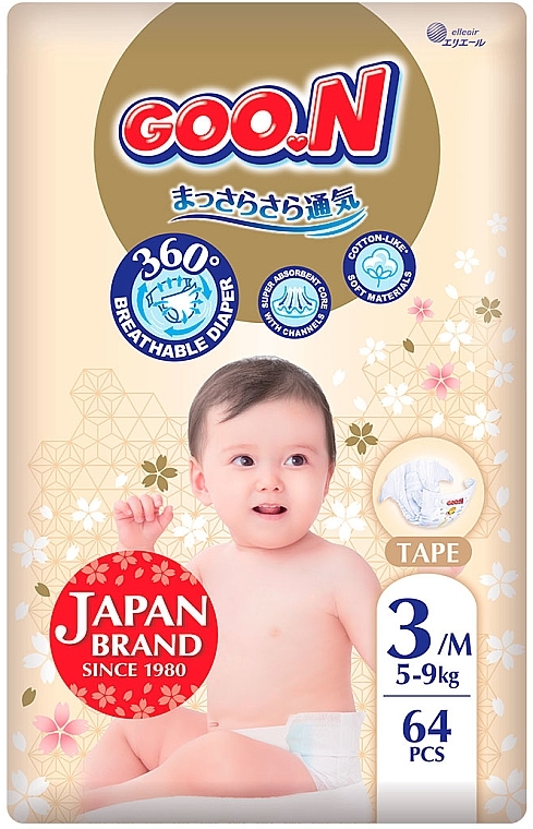 Подгузники Premium Soft для детей 5-9 кг, размер 3(M), на липучках, 64 шт. - Goo.N — фото N1