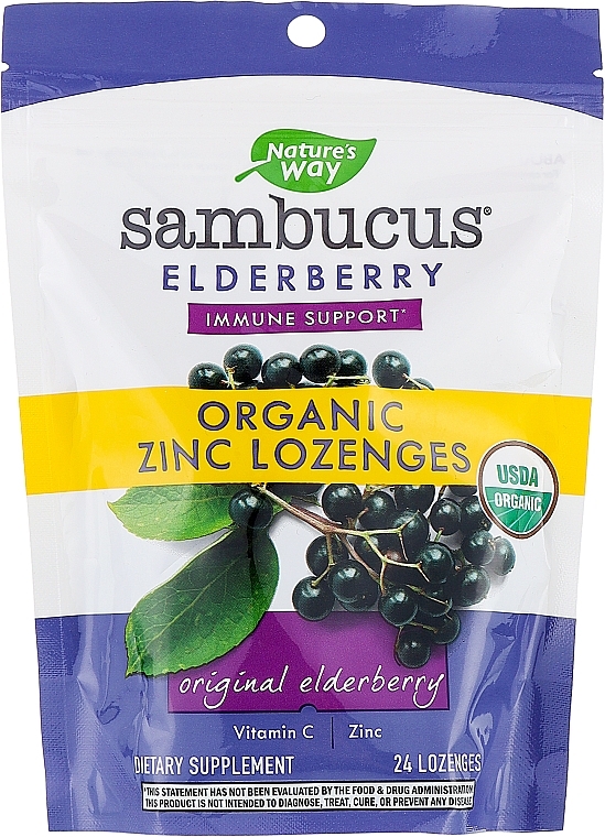 Льодяники "Чорна бузина з цинком і вітаміном С" - Nature’s Way Sambucus Elderberry Zinc With Vitamin C — фото N1
