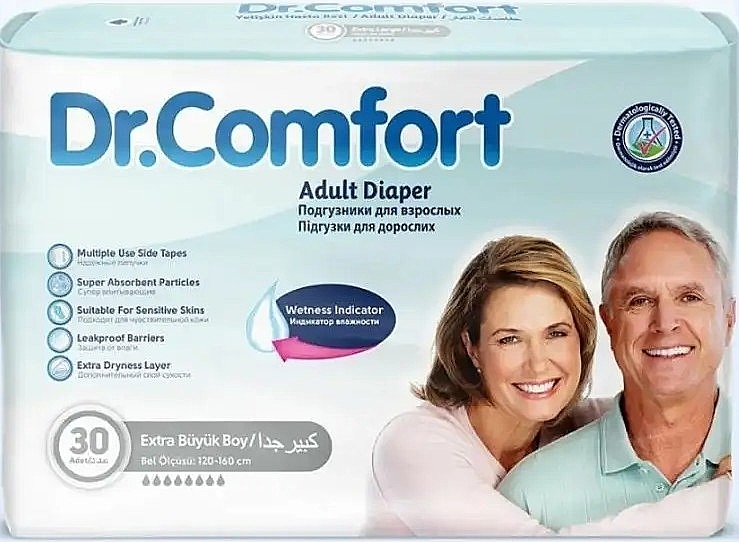 Подгузники для взрослых "Extra Large", 120-170 см, 8 капель, 30 шт. - Dr. Comfort Adult Pants — фото N1