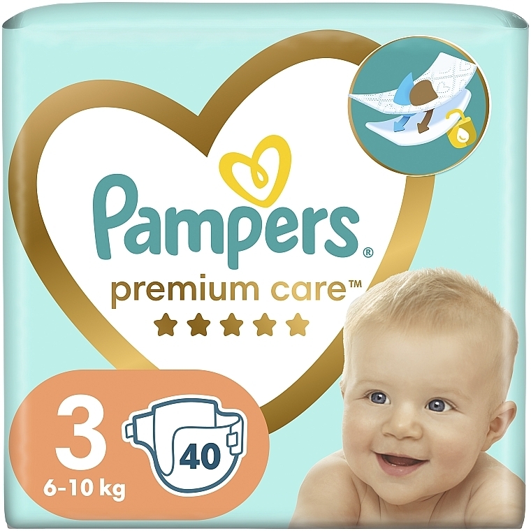 Підгузки Pampers Premium Care Розмір 3 (Midi), 6-10 кг, 40 шт. - Pampers — фото N1