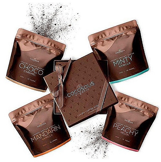 Набір - Cocosolis Luxury Coffee Scrub Box (b/scr/3x70g + f/scr/70g) — фото N1