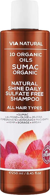Щоденний шампунь для природного блиску без сульфатів "Сумах Органік" - BioFresh Via Natural Sumac Organic Shine Daily Sulfate Free Shampoo — фото N1