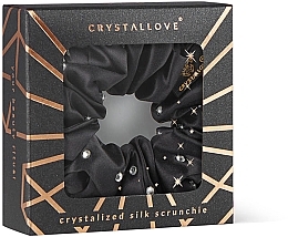 Шовкова резинка для волосся з кристалами, чорна - Crystallove Crystalized Silk Scrunchie Black — фото N1