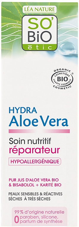 Гель для чуствительной и сухой кожи - So'Bio Etic Hydra Aloe Vera Hypoallergenic & Nourishing Repair Care — фото N1
