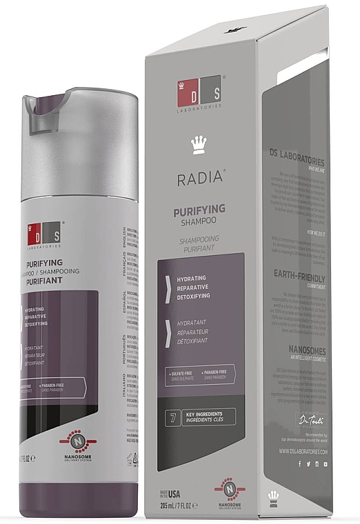 Очищающий шампунь для сухой, чувствительной и раздраженной кожи головы - DS Laboratories Radia Purifying Shampoo — фото N1