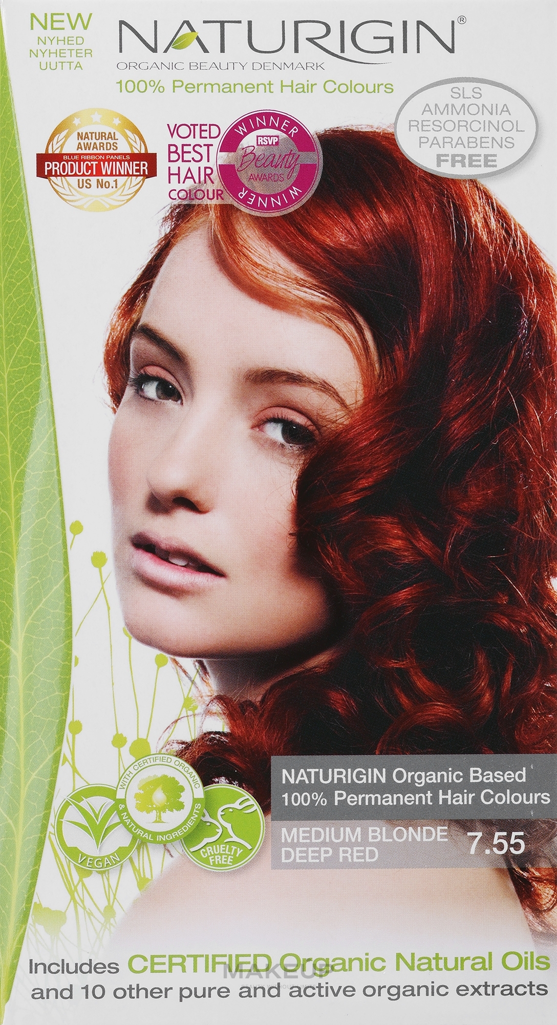 Краска для волос - Naturigin Organic Based 100% Permanent Hair Colours — фото 7.55 - Medium Blonde Deep Red