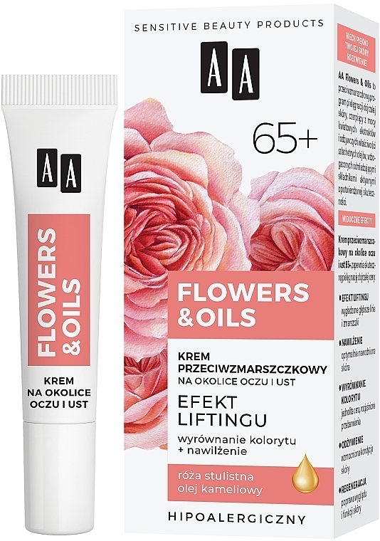 Крем для шкіри навколо очей і губ з ліфтинг-ефектом 65+ - AA Flowers & Oils Lifting Effect Eyes And Lip Cream — фото N1