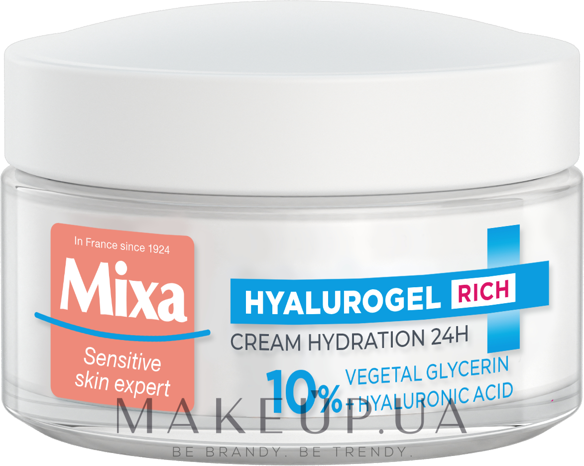 Зволожувальний крем для обличчя, з гіалуроновою кислотою для чутливої та надсухої шкіри - Mixa Hyalurogel Rich Intensive Hydration Cream — фото 50ml