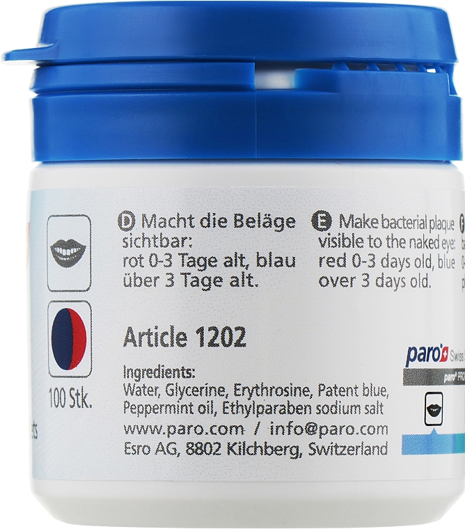 Двухцветные подушечки для индикации зубного налета (100шт) - Paro Swiss Plak2-Tone Disclosing Pellets — фото N2