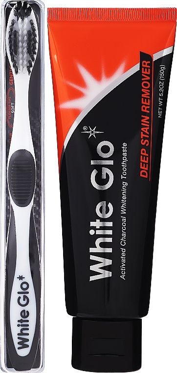 Набор с черно-белой щеткой - White Glo Charcoal Deep Stain Remover Toothpaste (toothpaste/150ml + toothbrush) — фото N2