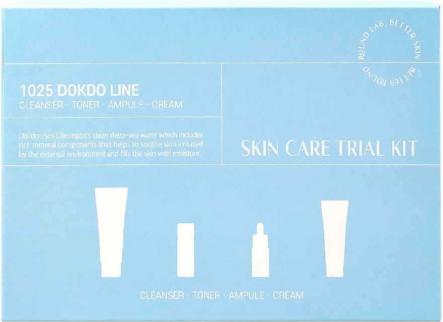 Набор средств с морской водой - Round Lab 1025 Dokdo Line Skin Care Trial Kit (foam/30ml + toner/20ml + serum/10ml + cr/20ml) — фото N1