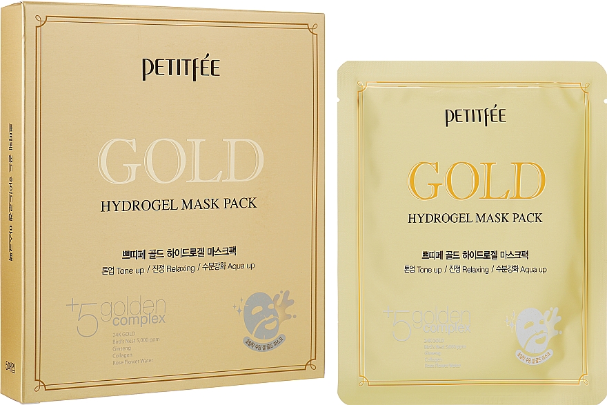 Гідрогелева маска для обличчя з золотим комплексом +5 - Petitfee Gold Hydrogel Mask Pack +5 golden complex — фото N3