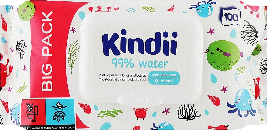 Детские влажные салфетки - Kindii Pure Water 99% — фото N2