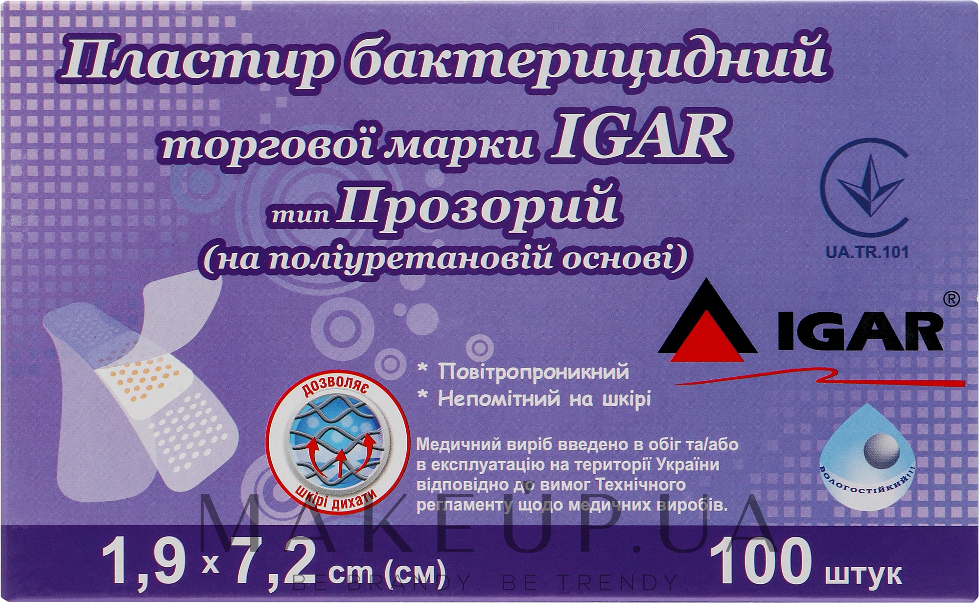 Пластир бактерицидний "Прозорий на поліуретановій основі", 1.9х7.2 см, 100 шт. - Igar — фото 100шт