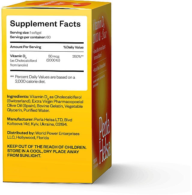 Витамин Д3 2000 IU, 60 капсул - Perla Helsa Vitamin D3 2000 IU Base Dietary Supplement  — фото N3