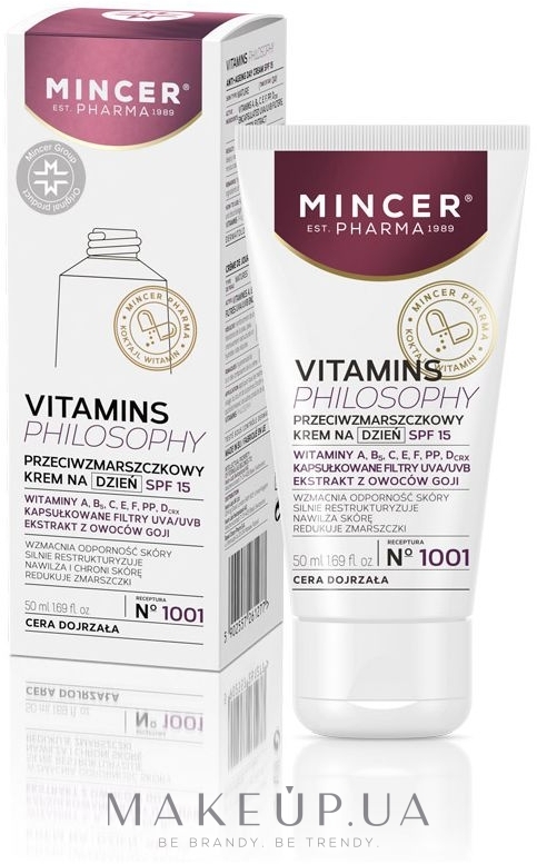 Денний крем проти зморшок для обличчя - Mincer Pharma Vitamins Philosophy Anti Wrinkle Face Cream SPF15 № 1001 — фото 50ml
