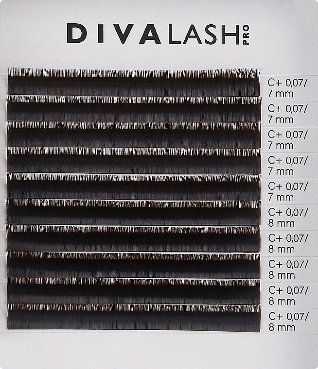 Ресницы для наращивания C+ 0.07 (7-8 мм), 10 линий, coffee - Divalashpro — фото N1