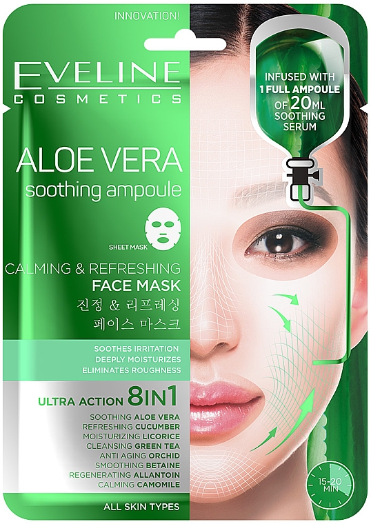 Заспокійлива тканинна маска  - Eveline Cosmetics Aloe Vera Face Mask — фото N1