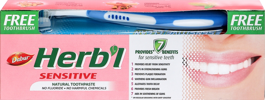 Набір "Sensitive", блакитна - Dabur Herb`l (toothbrush / 1 шт + toothpaste / 150 g)  — фото N1