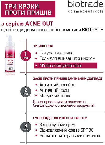 Ніжна очищувальна піна з молочною кислотою у тревел форматі - Biotrade Acne Out Cleansing Face Foam (міні) — фото N7