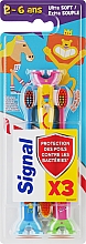 Парфумерія, косметика Набір дитячих зубних щіток, жовта + рожева + блакитна - Signal Kids Tripack