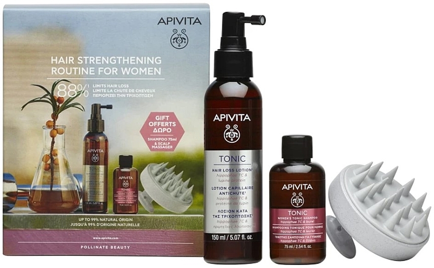 Набор - Apivita Hair Strengthening Routine For Women (h/lot/150ml + shm/75ml + mass/brush/1pcs) — фото N1