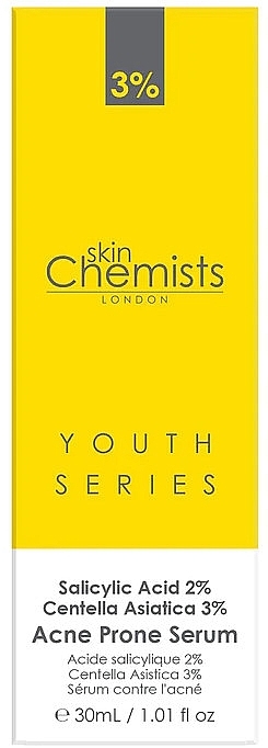 Сыворотка против акне - Skin Chemists Youth Series Salicylic Acid 2%, Centella Asistica 3% Acne Prone Serum — фото N3