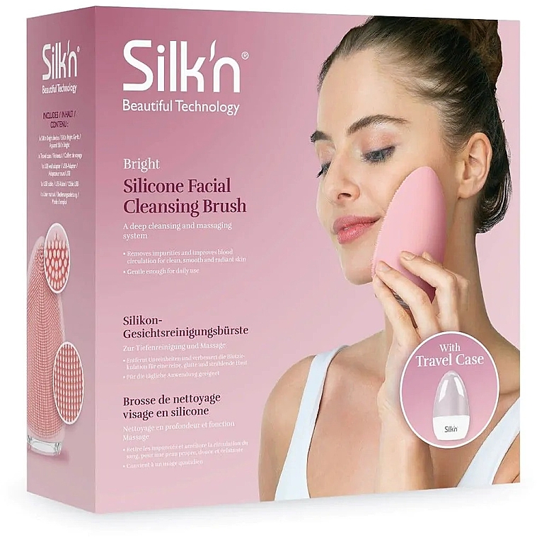 Очищувальна щітка для обличчя, рожева - Silk'n Bright Silicone Pink Facial Cleansing Brush — фото N2