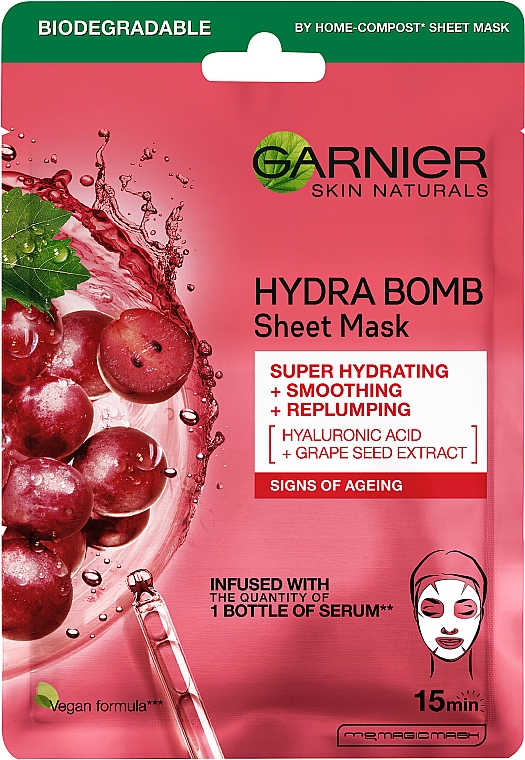 Суперзволожуюча тканинна маска для шкіри обличчя з ознаками вікових змін - Garnier Skin Naturals Hydra Bomb — фото N1
