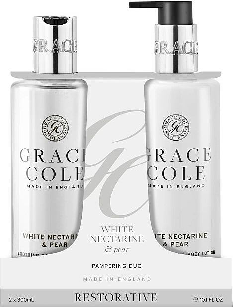 Набор - Grace Cole White Nectarine & Pear Body Care Pampering Duo (sh/gel/300ml + h/lot/300ml) — фото N1