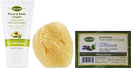 Набор, крем с маслом авокадо и мыло с ароматом лаванды - Kalliston Kit (soap/100g + b/cr/50ml + sponge/1pcs) — фото N2